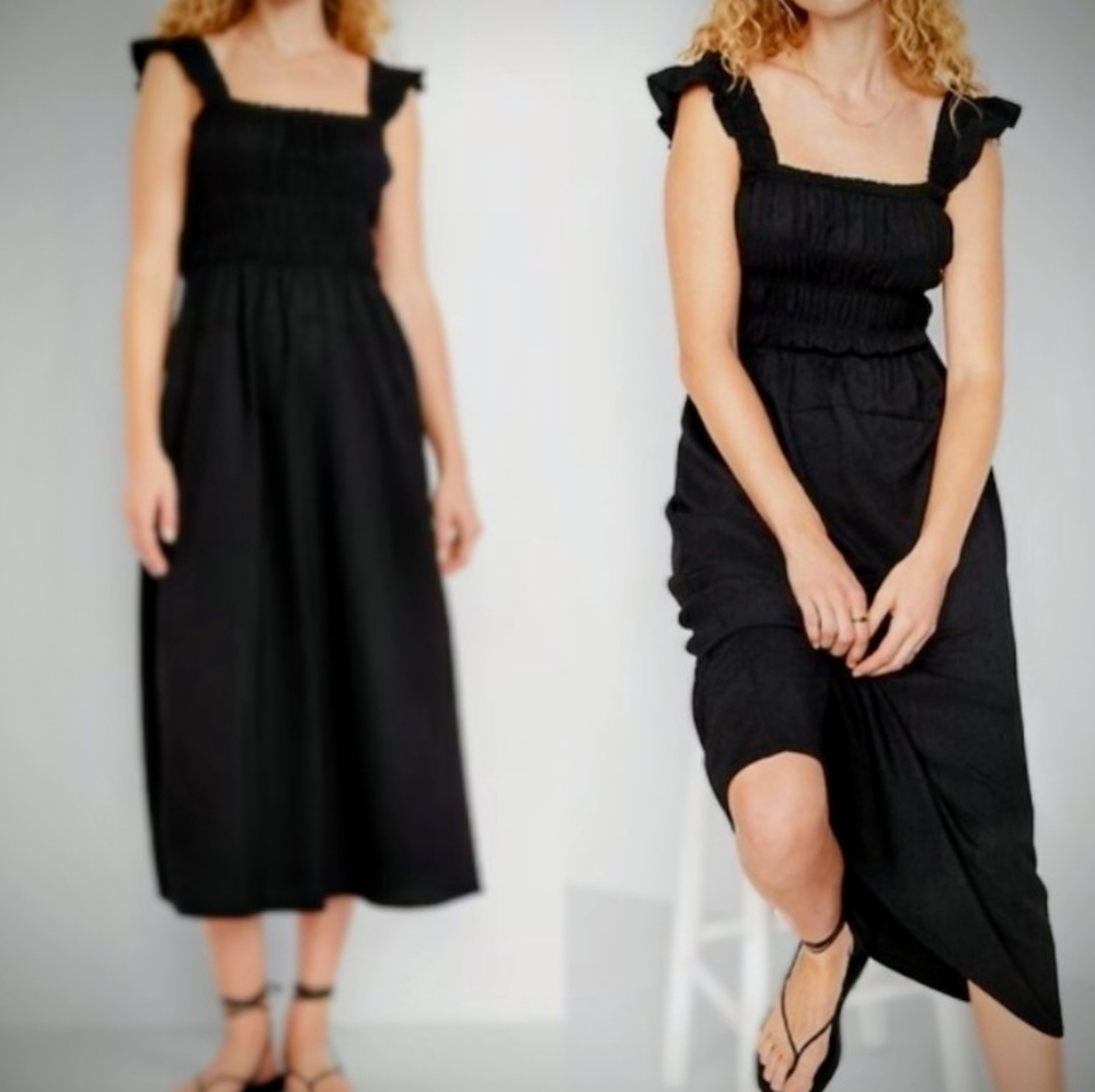 Old Navy Black Fit And Flare Smocked Bodice Midi Dress XXL TALL